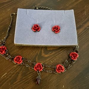 2002 Avon Red Rose choker and earring set